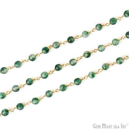 Emerald Jade 6mm Beads Gold Wire Wrapped Rosary Chain