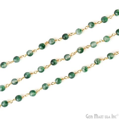 Emerald Jade 6mm Beads Gold Wire Wrapped Rosary Chain