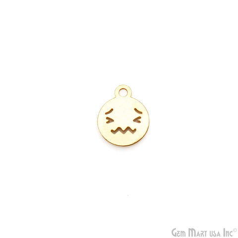 Sad Emoji Face Laser Charm Finding Gold Plated 14.8x12mm Charm For Bracelets & Pendants