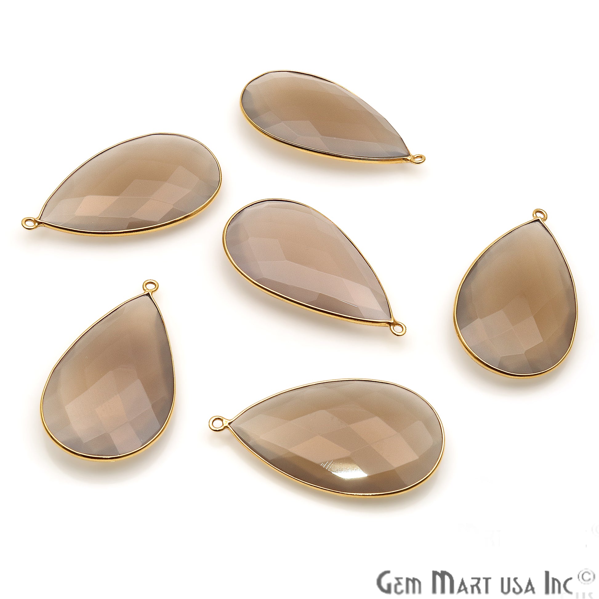 Smoky Chalcedony Pear Shape 24x43mm Gold Plated Single Gemstone Connector - GemMartUSA