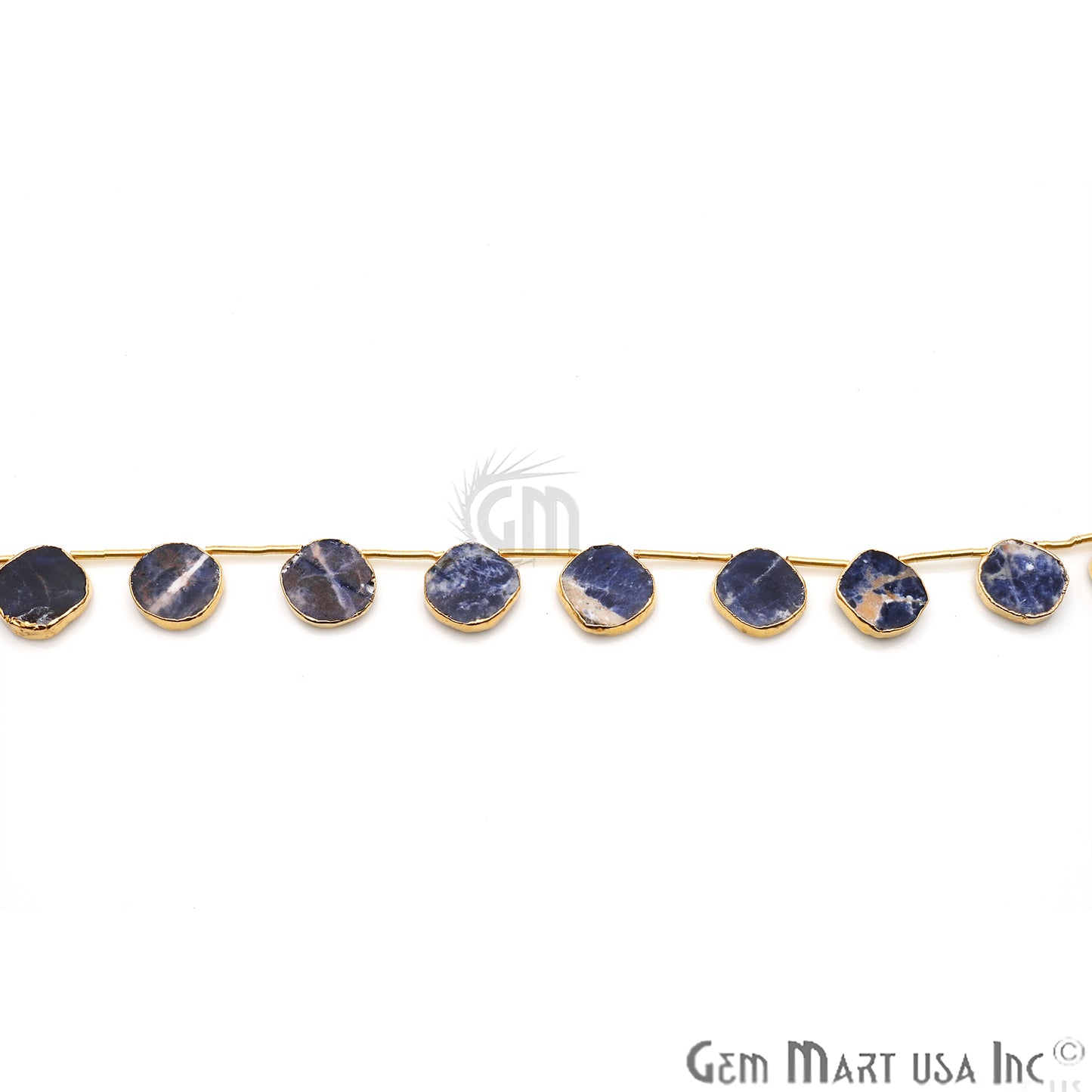 Sodalite Free Form Gold Electroplated 18x15mm Crafting Beads Gemstone 9 Inch Strands - GemMartUSA