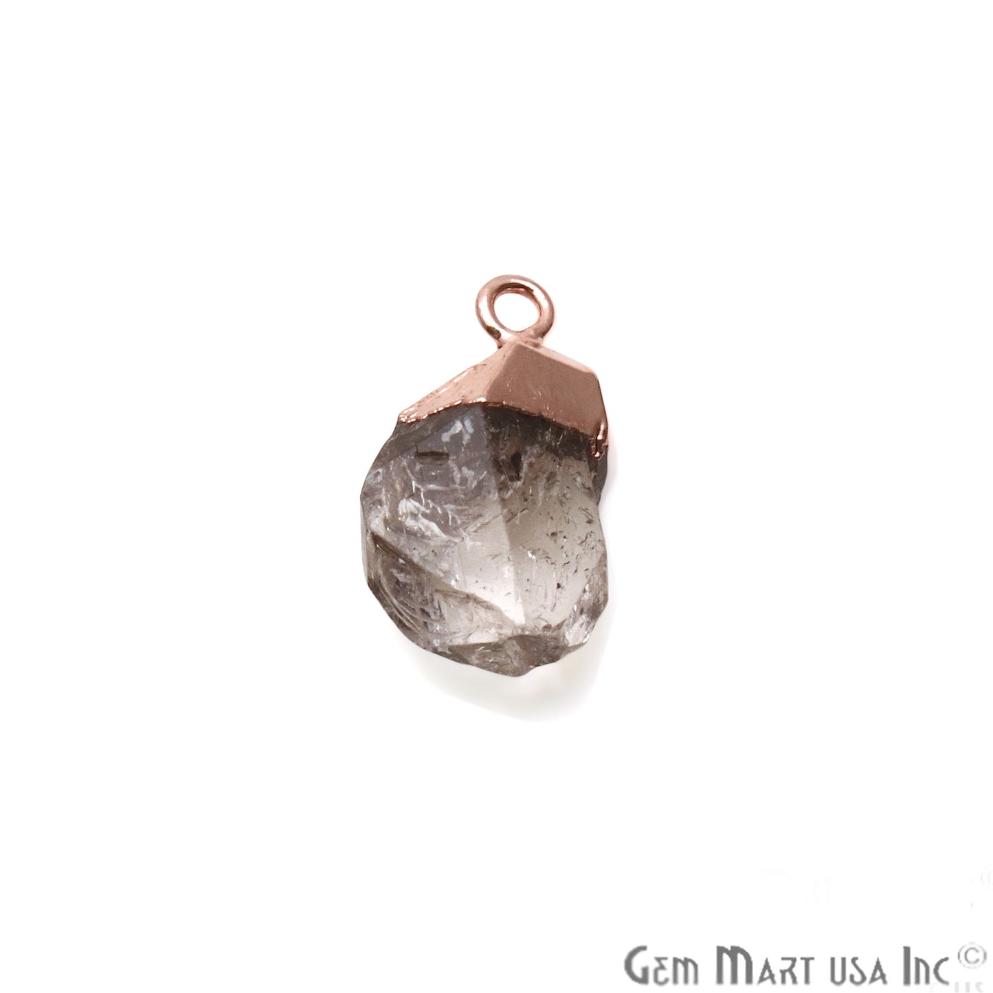 Rough Herkimer Diamond Organic 24x13mm Rose Gold Electroplated Pendant Connector - GemMartUSA