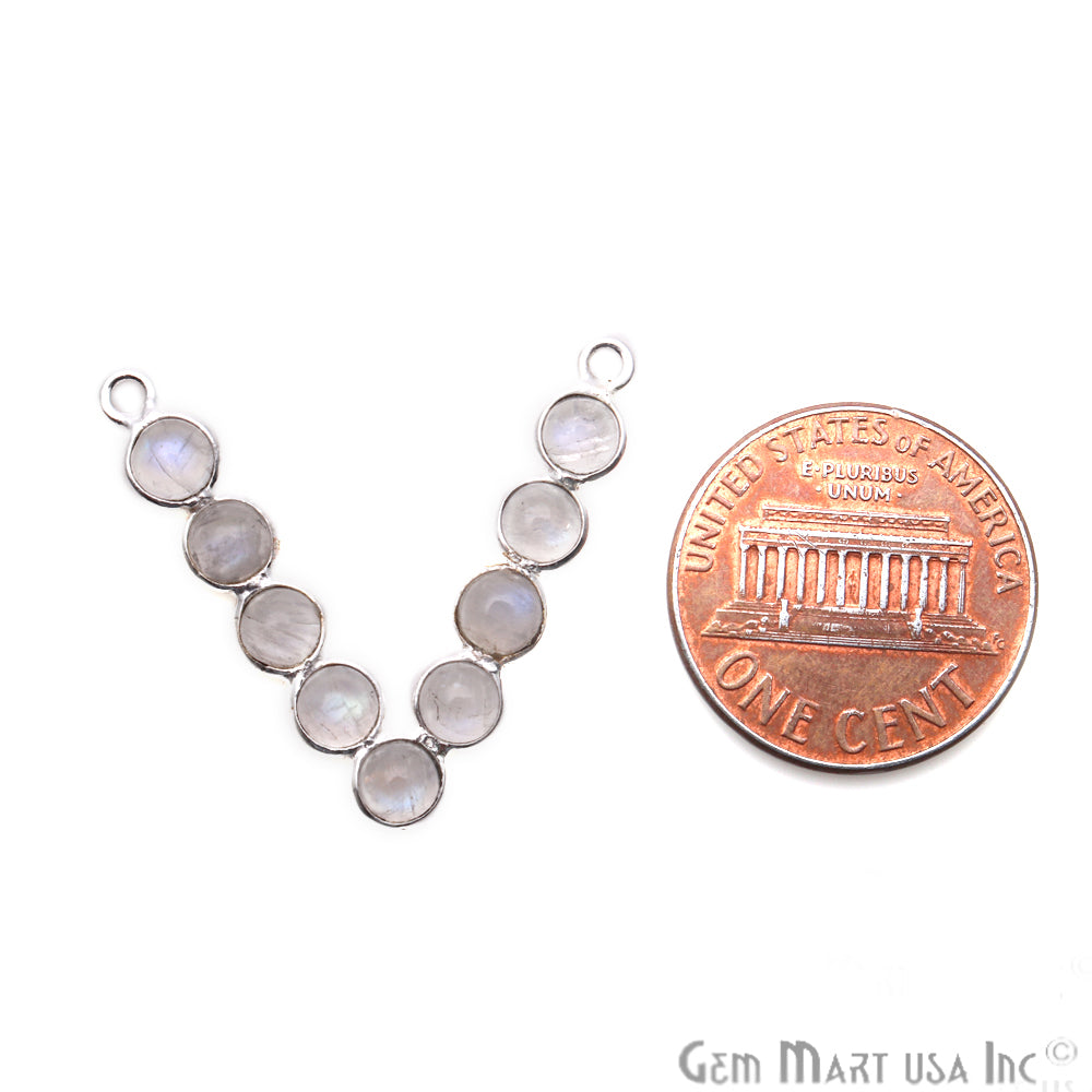 Rainbow Moonstone V-Shape Chandelier Finding Silver Plated 26x25mm Gemstone Bezel Component - GemMartUSA