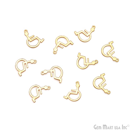 Wheel Chair Shape Laser Finding Gold Plated 18.5x15mm Charm For Bracelets & Pendants