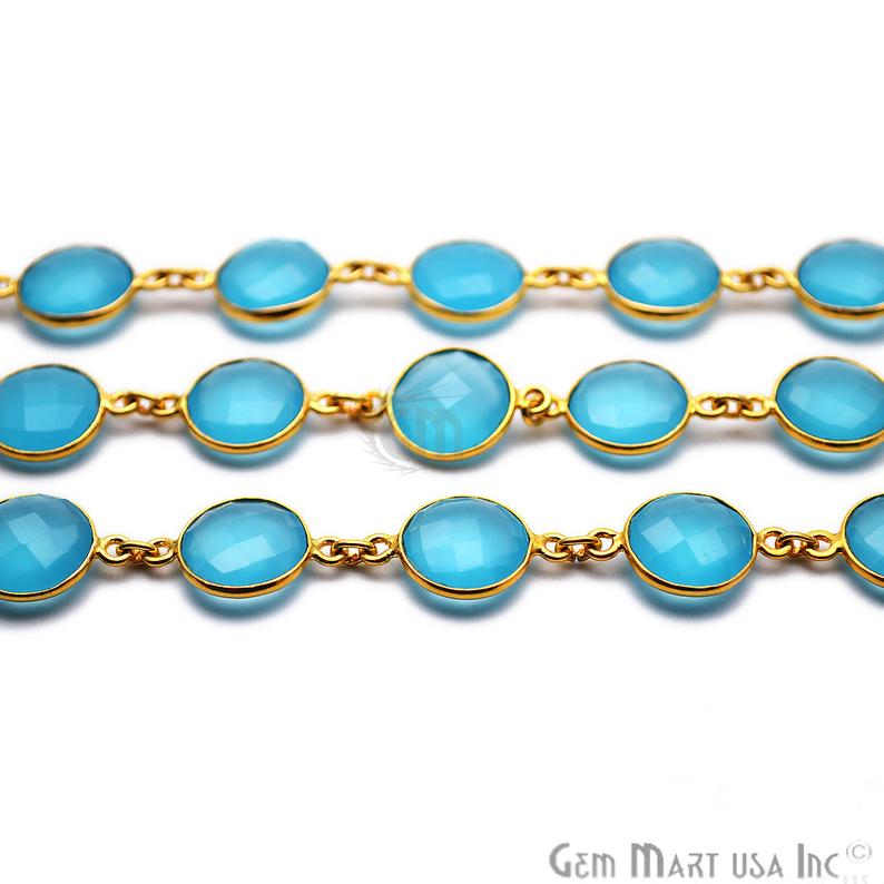 Sky Blue Chalcedony Round 12mm Gold Bezel Continuous Connector Chain (764296101935)