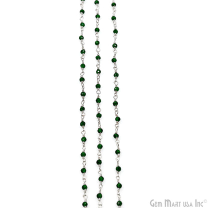 Green Zircon 2-2.5mm Tiny Beads Silver Plated Wire Wrapped Rosary Chain