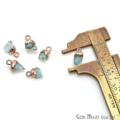 Rough Aquamarine Gemstone 11x5mm Organic Rose Gold Edged Connector - GemMartUSA