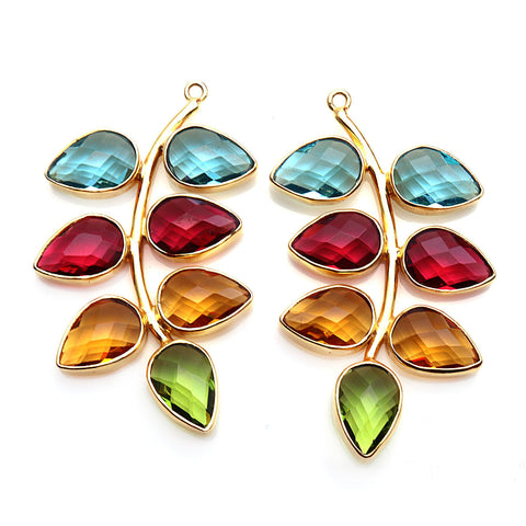 Gemstone Drop Leaf Gold Plated Chandelier Earring Connector 1Pair