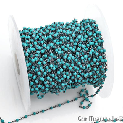 Turquoise Green Smooth 2-2.5mm Beaded Oxidized Wire Wrapped Rosary Chain