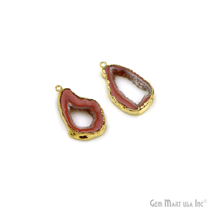 Agate Slice 31x17mm Organic  Gold Electroplated Gemstone Earring Connector 1 Pair