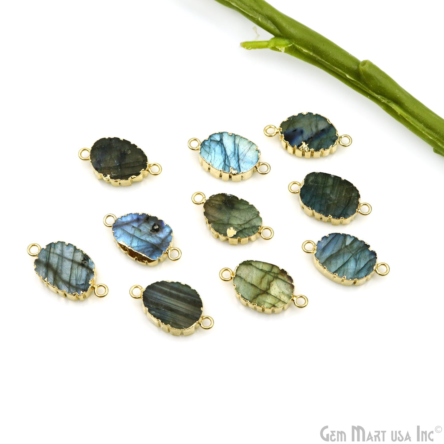 Labradorite 23x12mm Organic Shape Gold Electroplated Double Bail Gemstone Connector