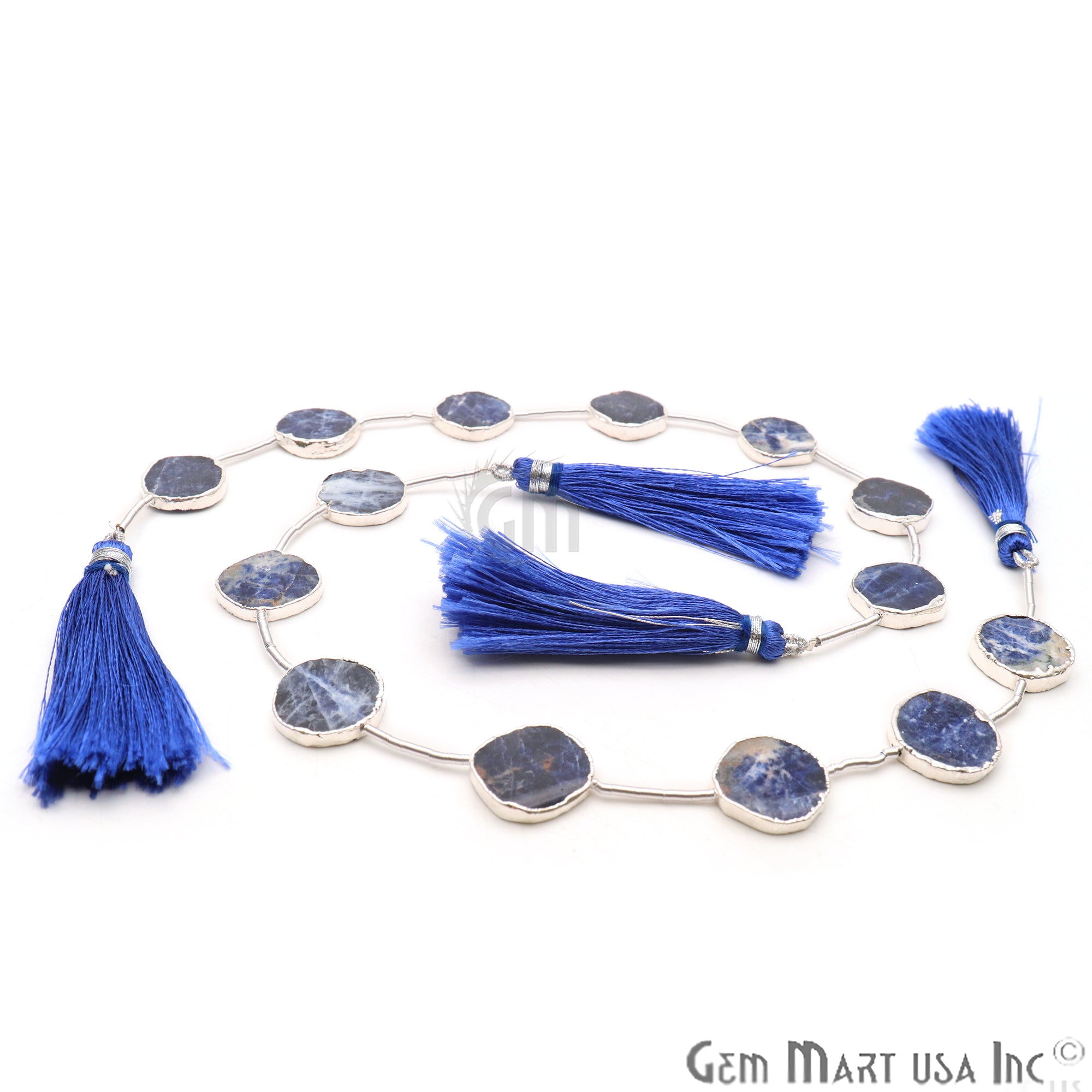 Sodalite Free Form 18x15mm Silver Edged Crafting Beads Gemstone Strands 9INCH - GemMartUSA