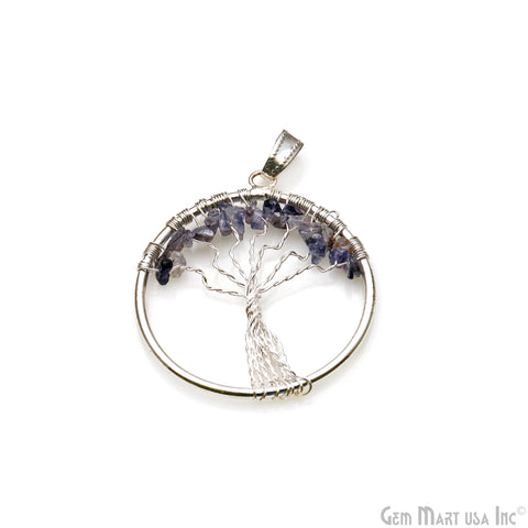 Tree Of Life Iolite 45x39 Gemstone Silver Wire Wrapped Necklace Pendant