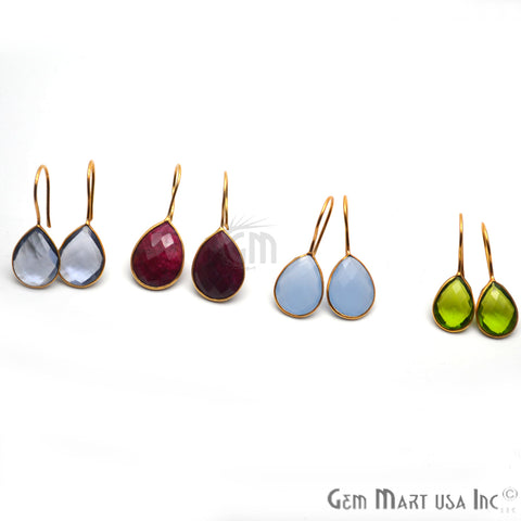 Pear Shape 17x13mm Gold Plated Gemstone Hook Earrings 1Pair (Pick your Gemstone) - GemMartUSA