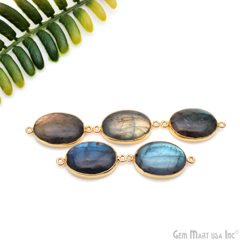 Flashy Labradorite 32x18mm Cabochon Oval Double Bail Gold Electroplated Gemstone Connector