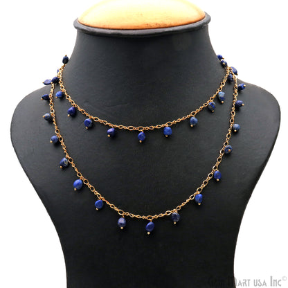 Lapis Tumble Beads 8x5mm Gold Plated Cluster Dangle Chain