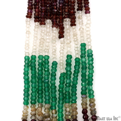 Mixed Rondelle Beads, 12.5 Inch Gemstone Strands, Drilled Strung Nugget Beads, Faceted Round, 3-4mm