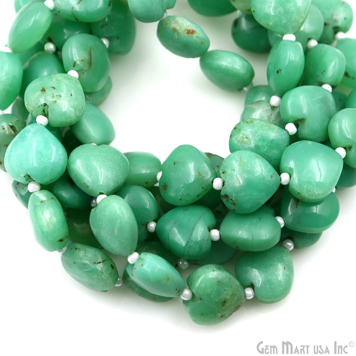 Chrysoprase Heart Beads, 7 Inch Gemstone Strands, Drilled Strung Briolette Beads, Heart Shape, 10mm