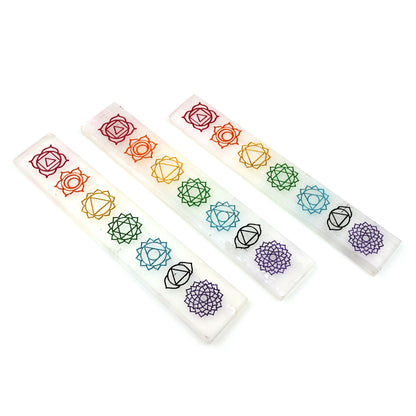 Selenite Rectangle Engraved 7 Chakra Of Life Symbols Healing Meditation Gemstones 7 Inch