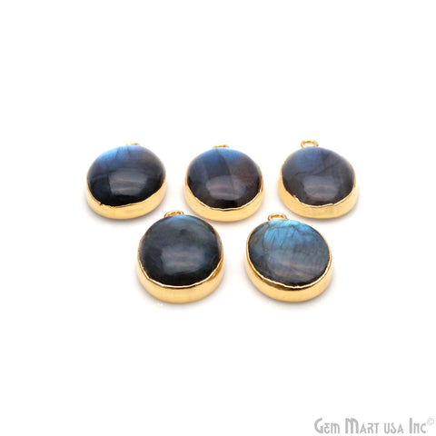 Flashy Labradorite 25x16mm Cabochon Oval Single Bail Gold Electroplated Gemstone Connector