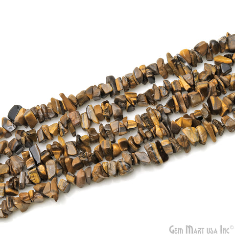 Tiger Eye Chip Beads, 34 Inch, Natural Chip Strands, Drilled Strung Nugget Beads, 7-10mm, Polished, GemMartUSA (CHTE-70004)
