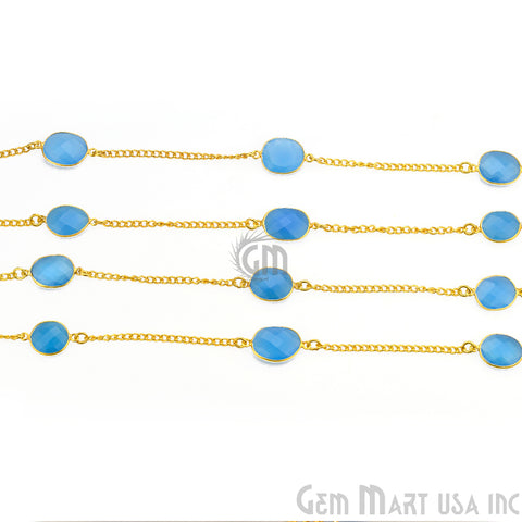 Blue Chalcedony 10-15mm Gold Plated Link Bezel Connector Chain - GemMartUSA (764047228975)