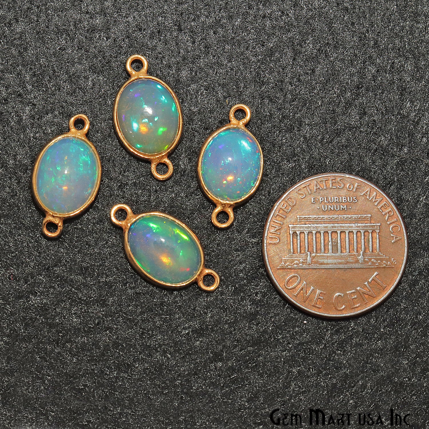 Opal Cabochon Oval 8x10mm Gold Plated Double Bail Gemstone Connector - GemMartUSA