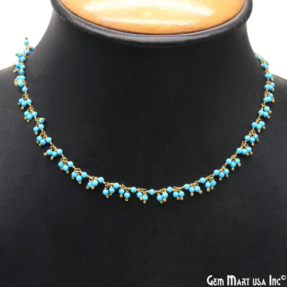 Turquoise Faceted Beads 2-2.5mm Gold Plated Cluster Dangle Chain