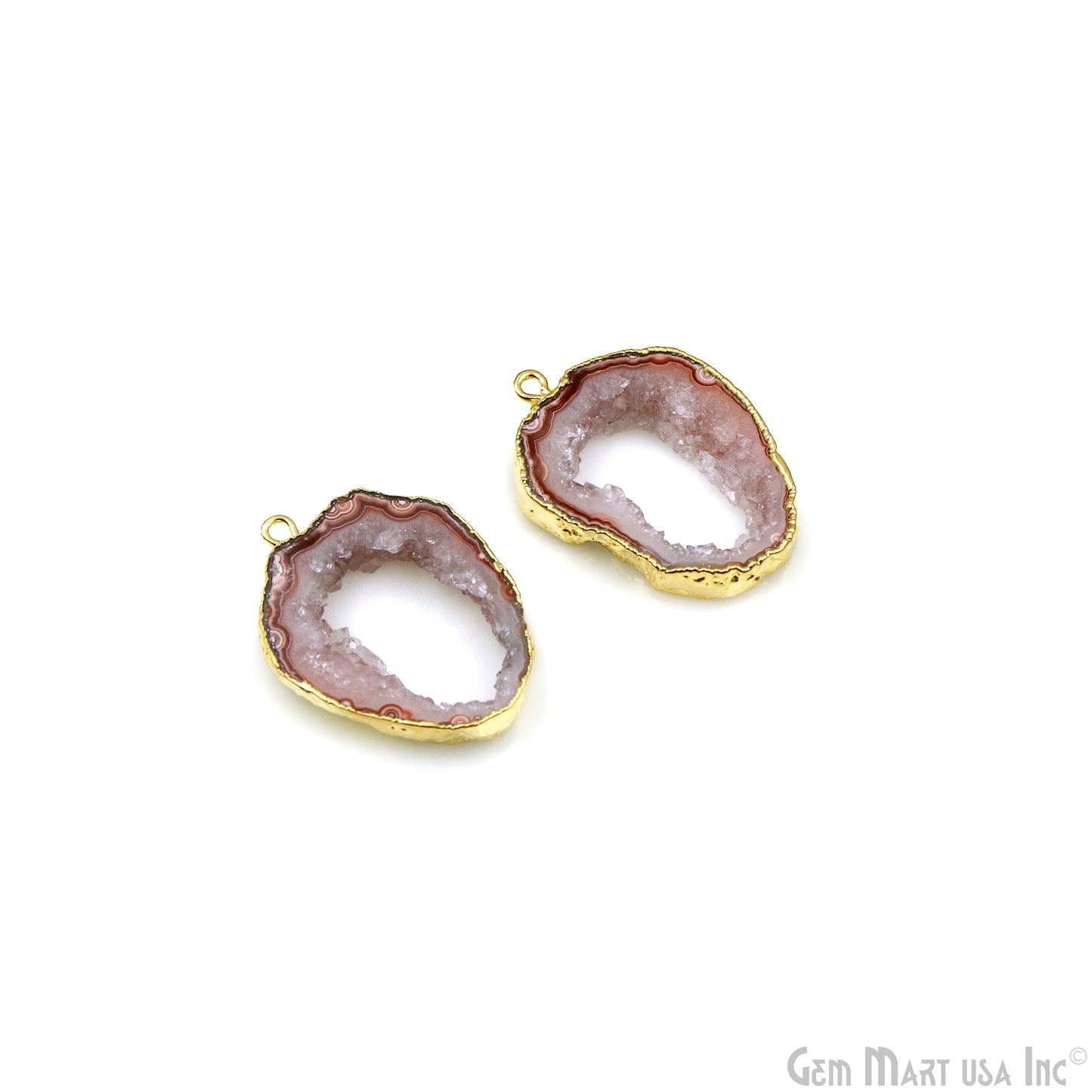 Agate Slice 31x21mm Organic  Gold Electroplated Gemstone Earring Connector 1 Pair