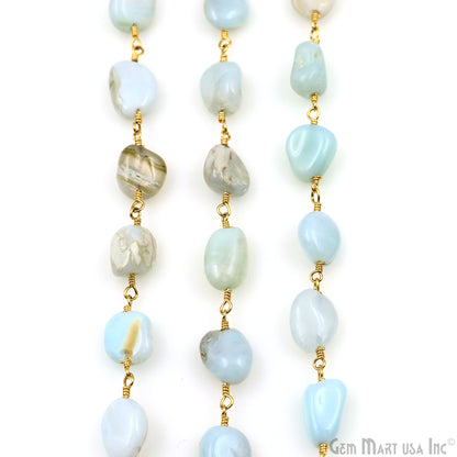 Larimar 8x5mm Tumble Beads Gold Plated Rosary Chain