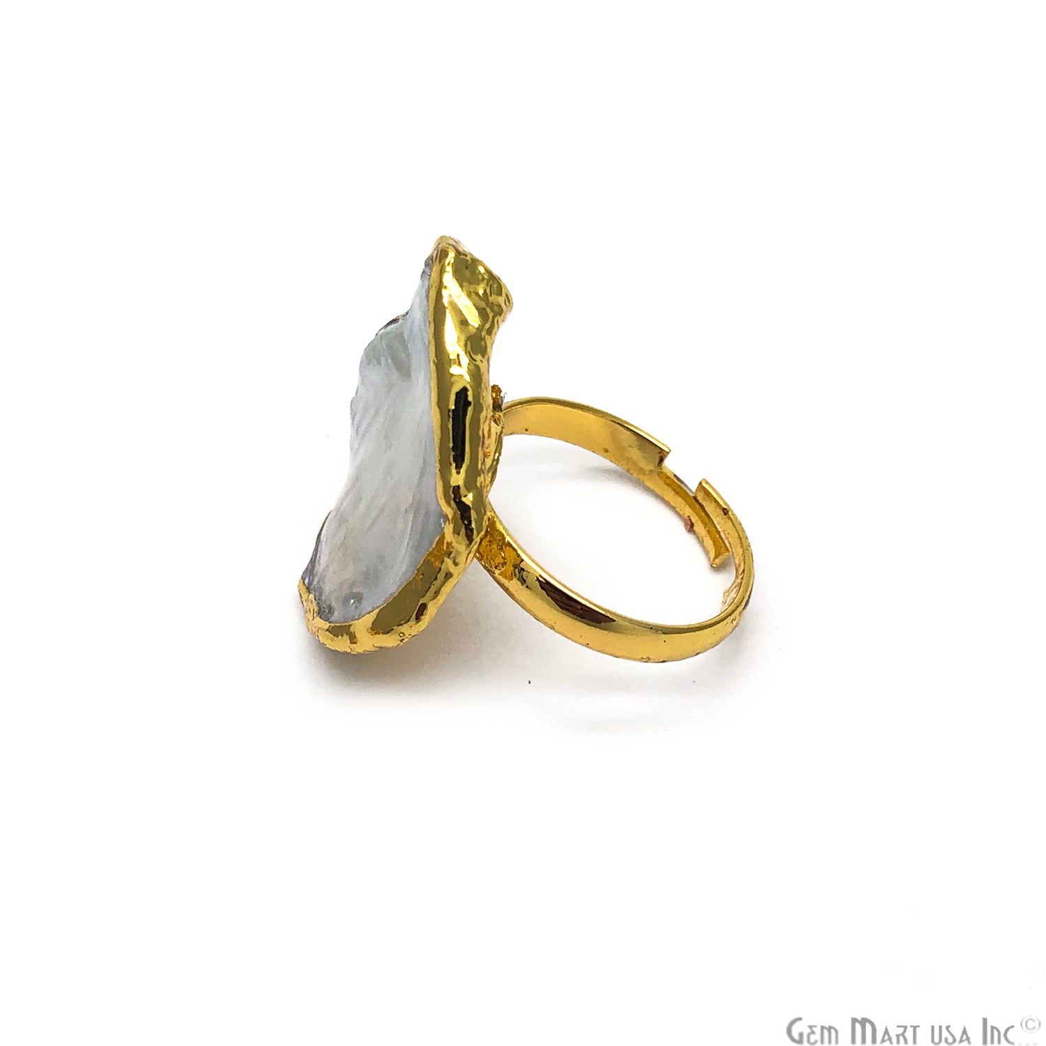 Natural Pearl Gemstone Gold edge Adjustable Ring - GemMartUSA