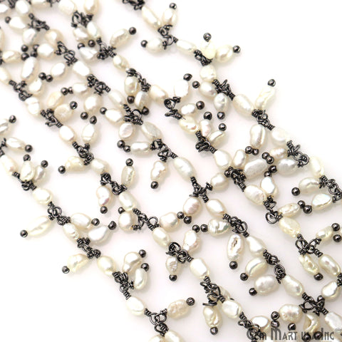 Pearl Faceted Beads Oval 4x3mm Oxidized Wire Wrapped Cluster Rosary Chain
