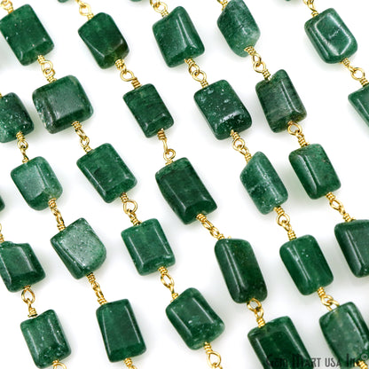 Aventurine 9x7mm Tumble Beads Gold Plated Rosary Chain