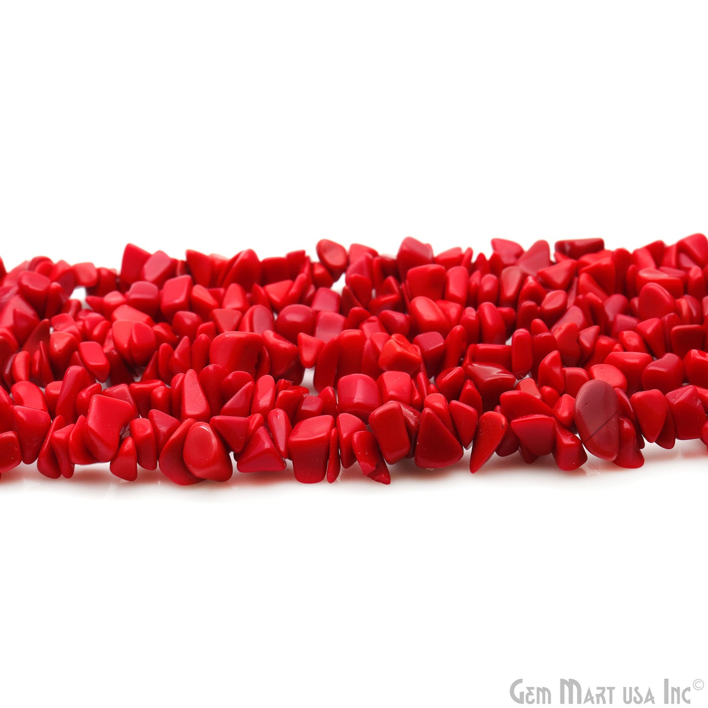 Coral Chip Beads, 34 Inch, Natural Chip Strands, Drilled Strung Nugget Beads, 7-10mm, Polished, GemMartUSA (CHCR-70004)