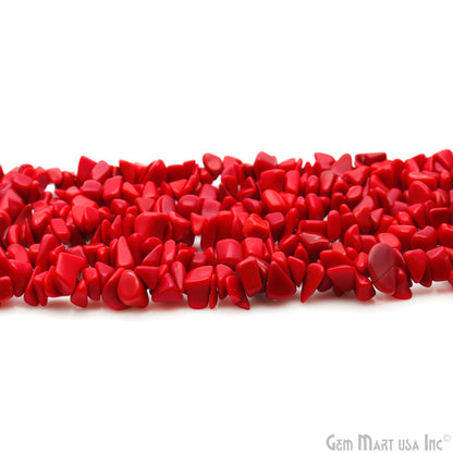 Coral Chip Beads, 34 Inch, Natural Chip Strands, Drilled Strung Nugget Beads, 7-10mm, Polished, GemMartUSA (CHCR-70004)