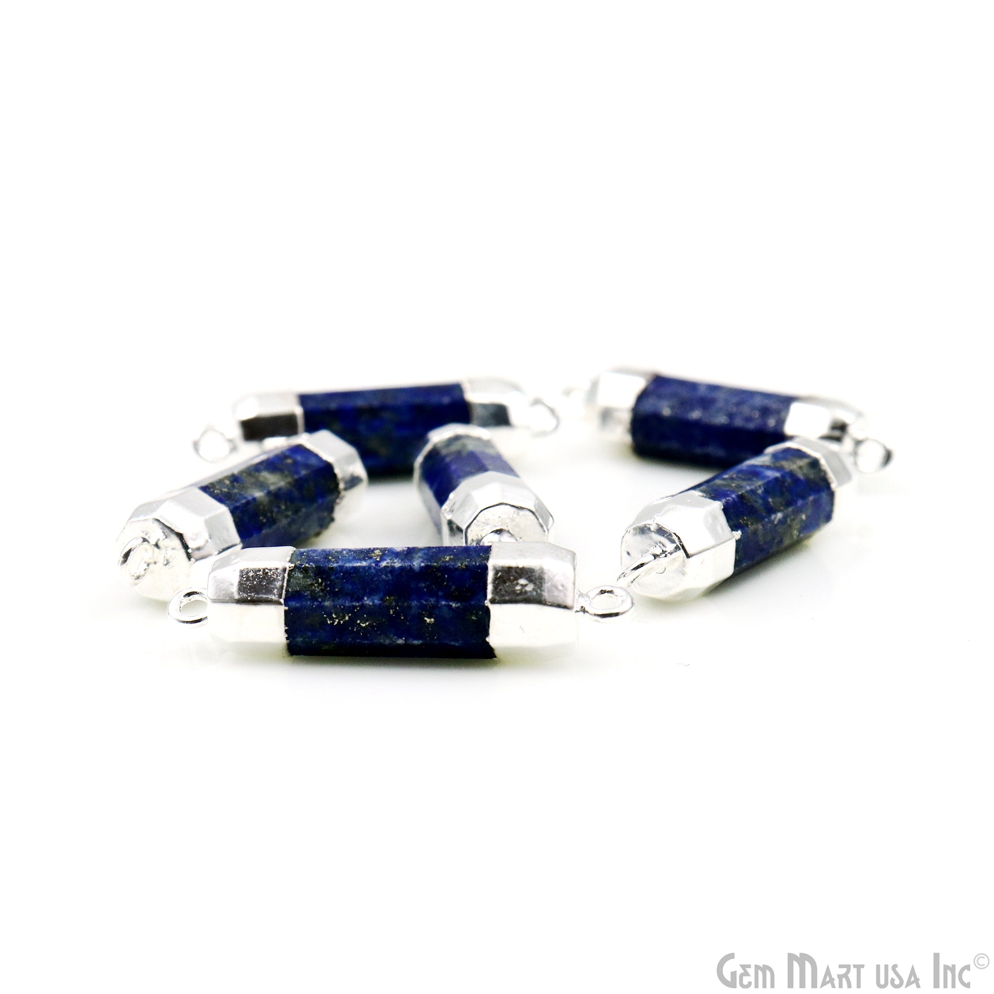 Lapis Double Point 33x8mm Silver Electroplated Gemstone Connector