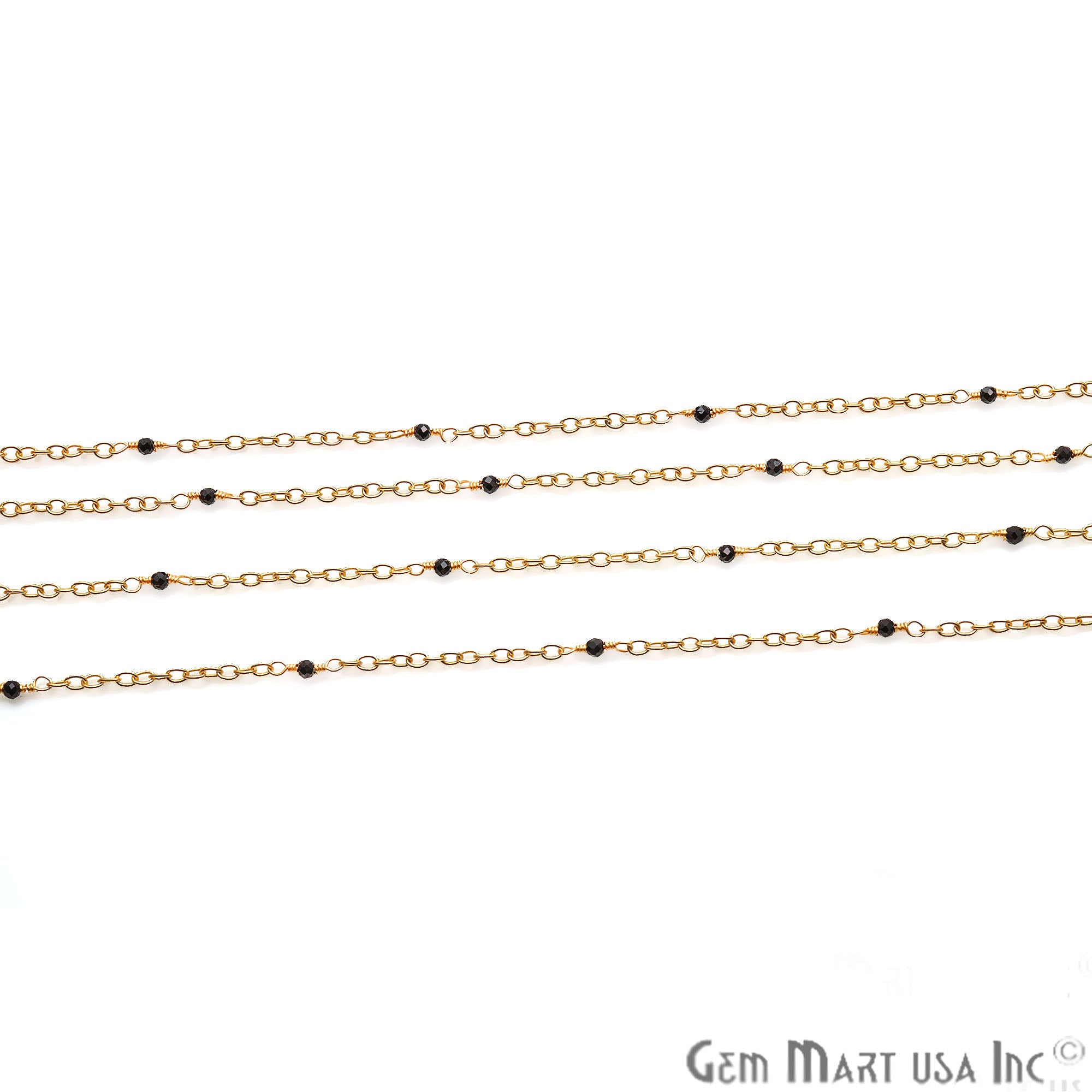 Black Spinel Round 2mm Gold Wire Wrapped Beads Rosary Chain - GemMartUSA