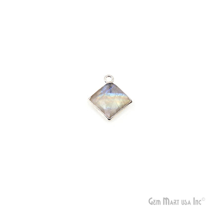 Rainbow Moonstone Square 12mm Silver Electroplated Single Bail Gemstone Connector