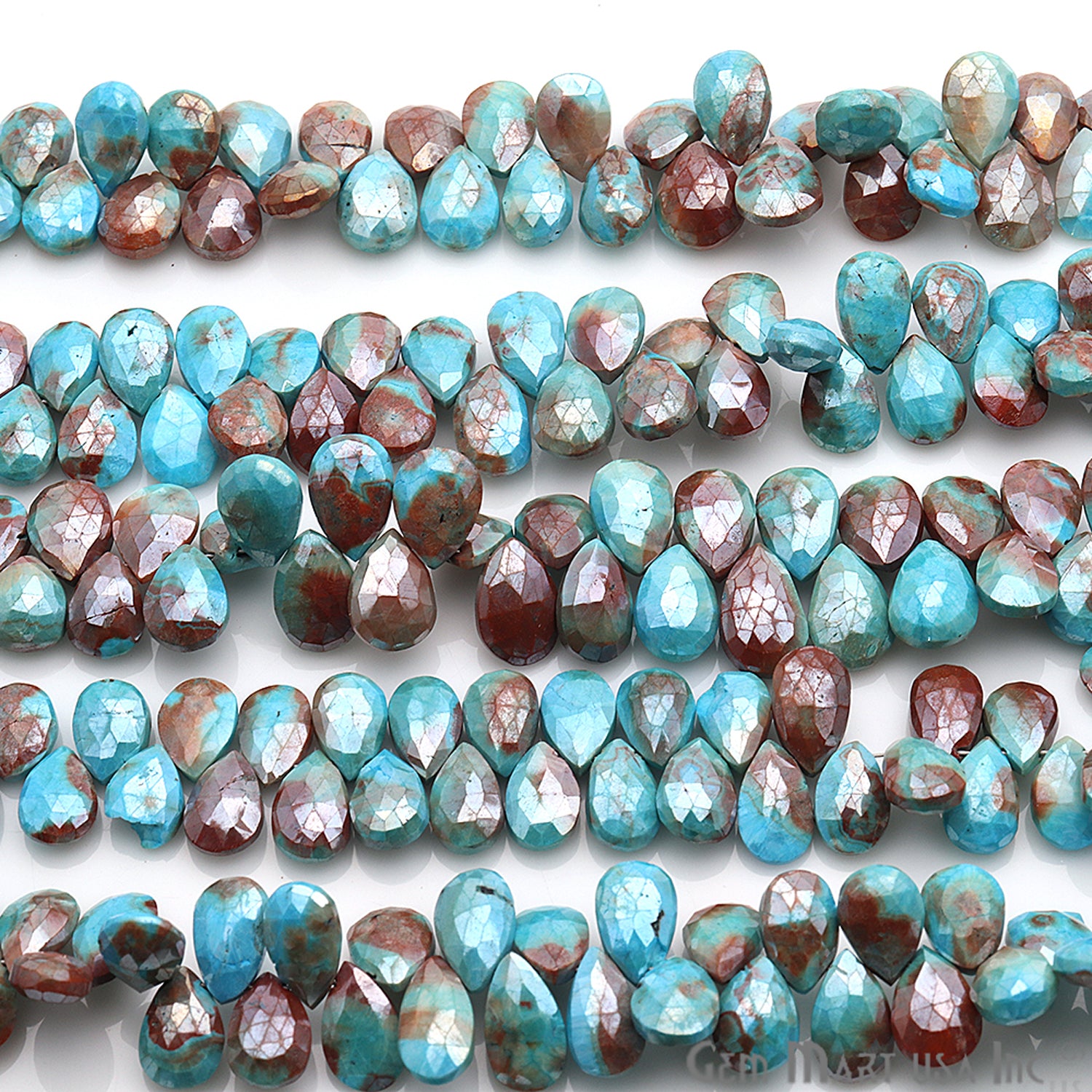 Silica Turquoise Gemstone 7x10mm Pear Beaded Handmade Silver Wire Rondelle - GemMartUSA