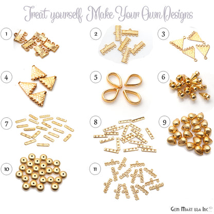 2 Pair Lot Gold End Bar, 5 Strand, Gold Plated Multi Strand Connector - GemMartUSA