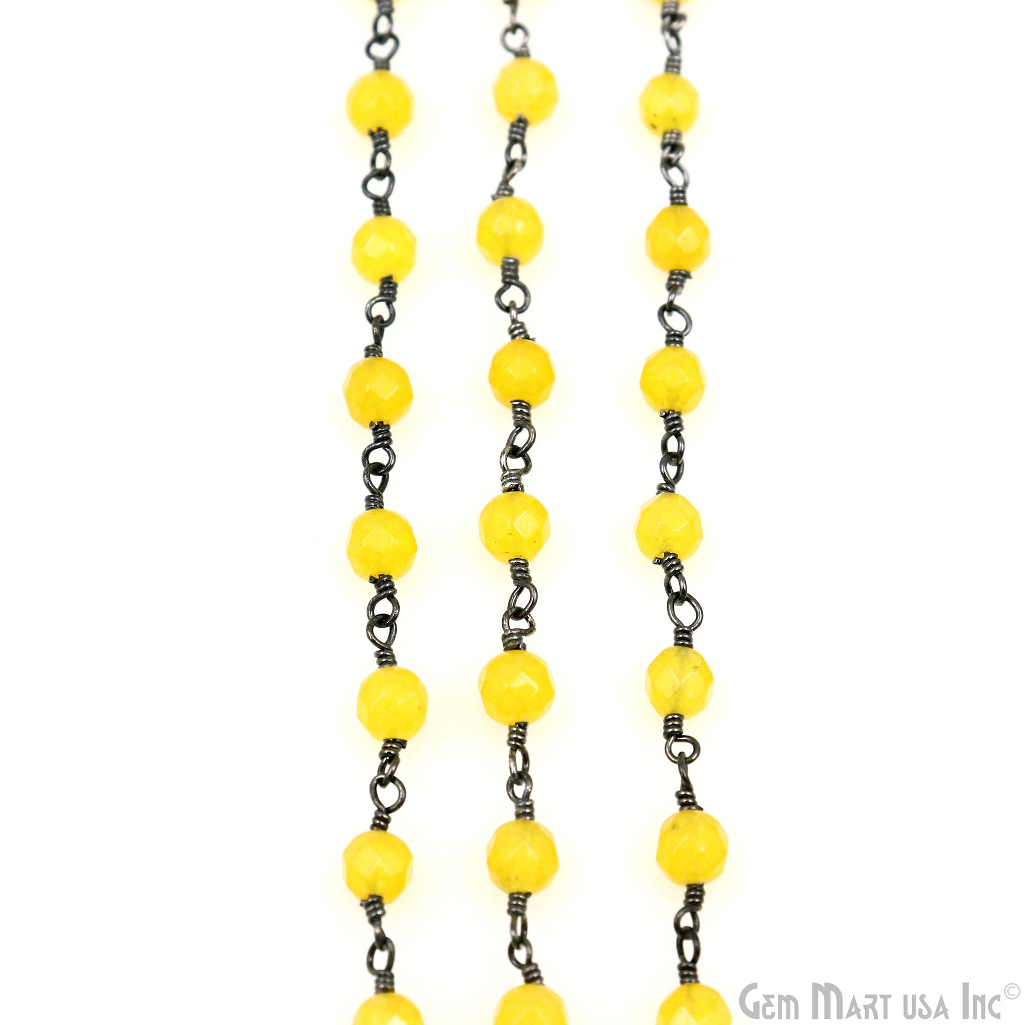 Yellow Jade Beads Oxidized Wire Wrapped Rosary Chain