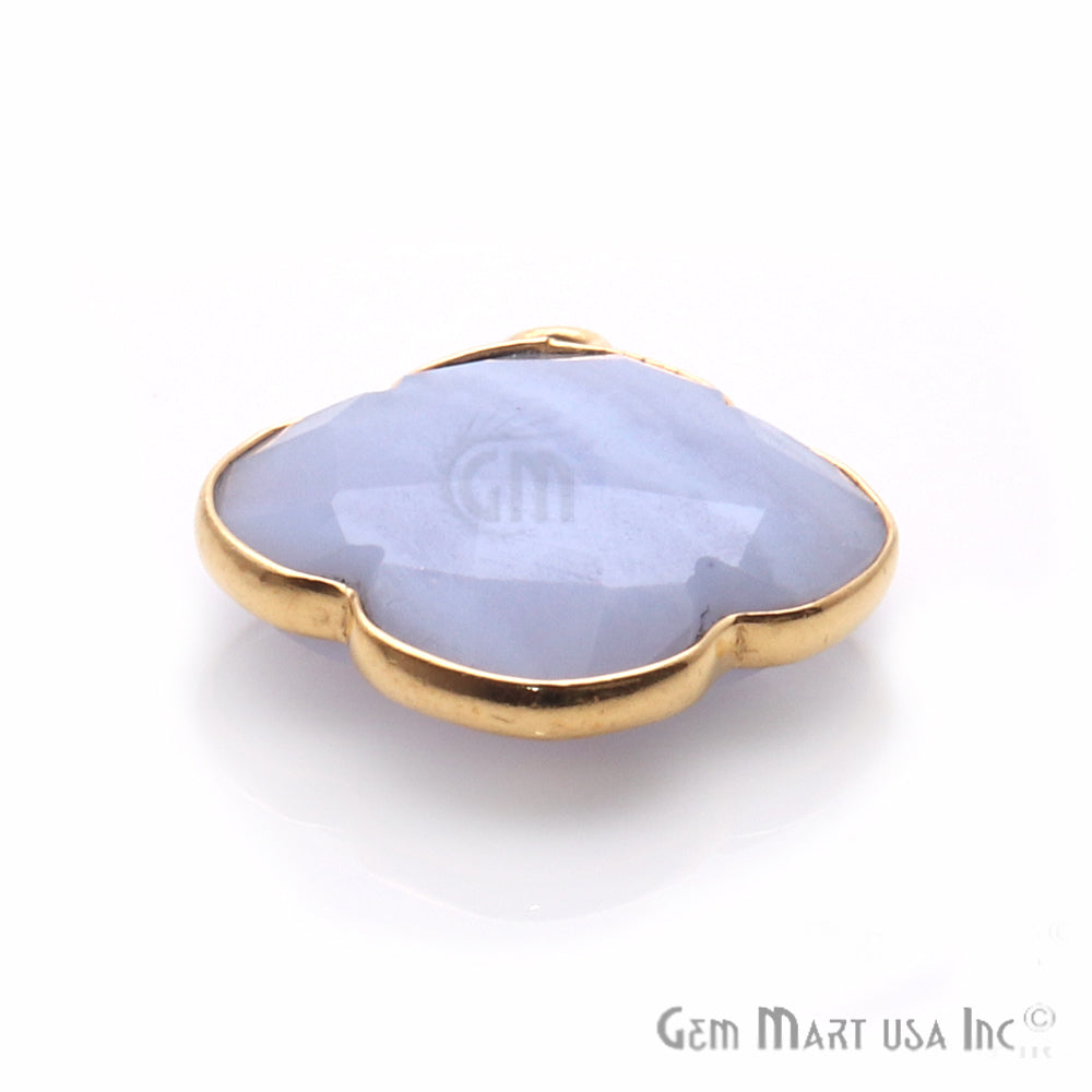 Blue Lace Agate Clover 24x17mm Gold Plated Double Bail Gemstone Connector - GemMartUSA