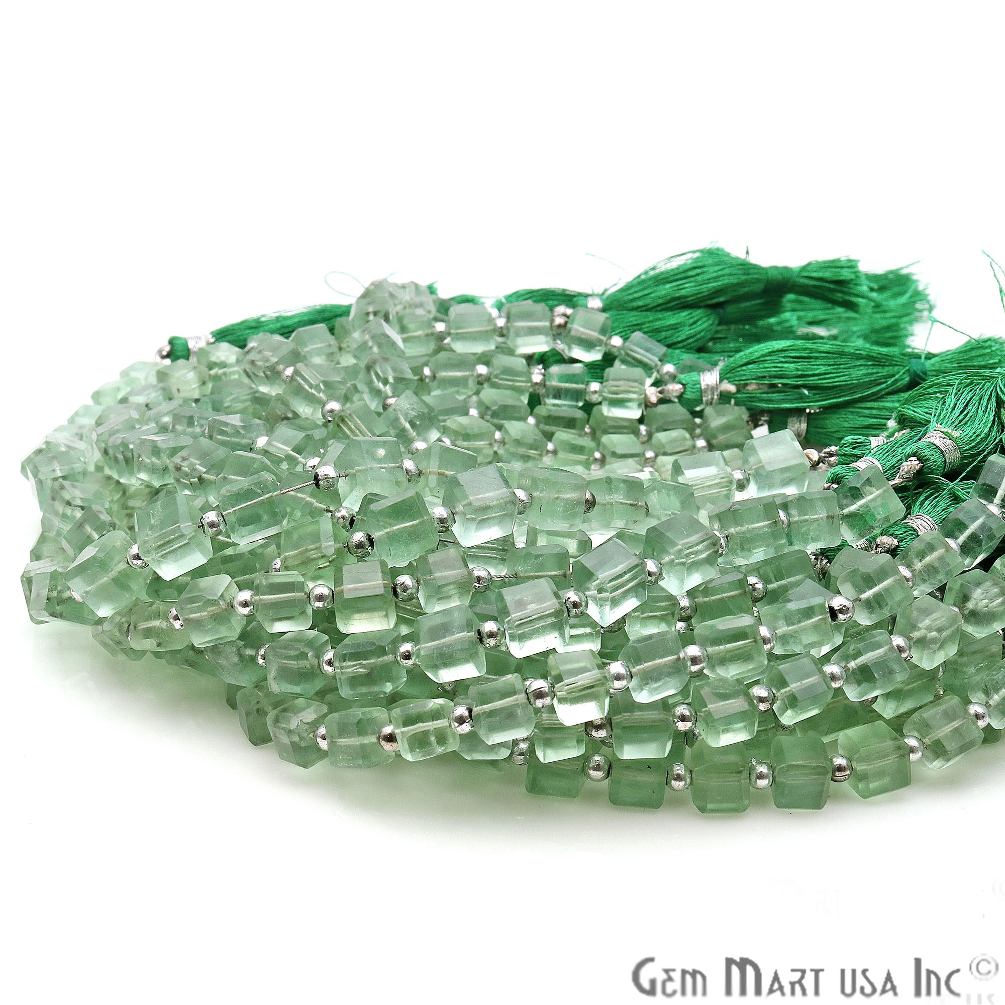 Green Fluorite Box 6-7mm Faceted Crafting Beads Gemstone Briolette Strands 8 Inch - GemMartUSA