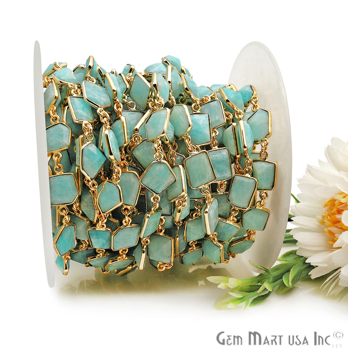 Amazonite 10-15mm Fancy Cut Bezel Link Gold Plated Continuous Connector Chain - GemMartUSA