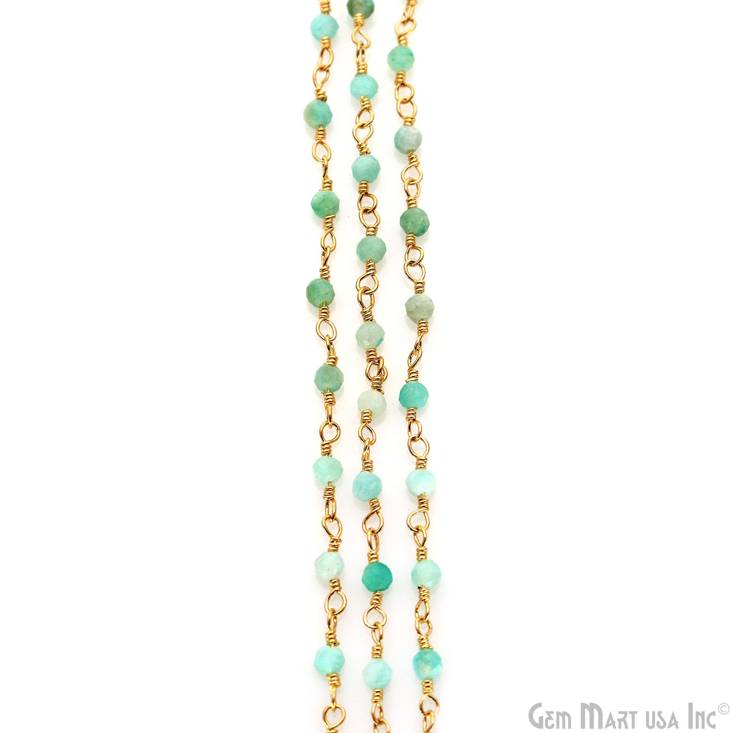 Amazonite 2-2.5mm Tiny Beads Gold Plated Wire Wrapped Rosary Chain