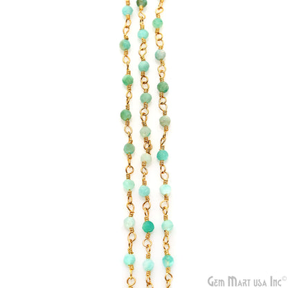 Amazonite 2-2.5mm Tiny Beads Gold Plated Wire Wrapped Rosary Chain