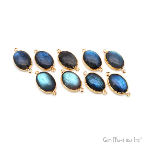 Flashy Labradorite 29x16mm Cabochon Oval Double Bail Gold Electroplated Gemstone Connector