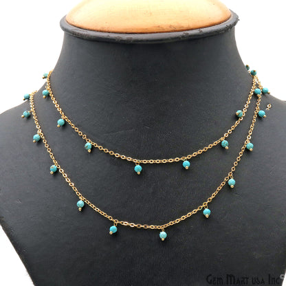 Turquoise Faceted Beads Gold Plated Wire Wrapped Cluster Rosary Chain (762740867119)