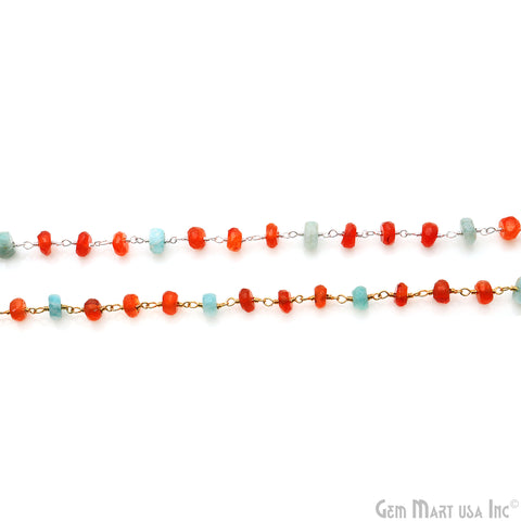Amazonite & Carnelian Beads Silver Wire Wrapped Rosary Chain