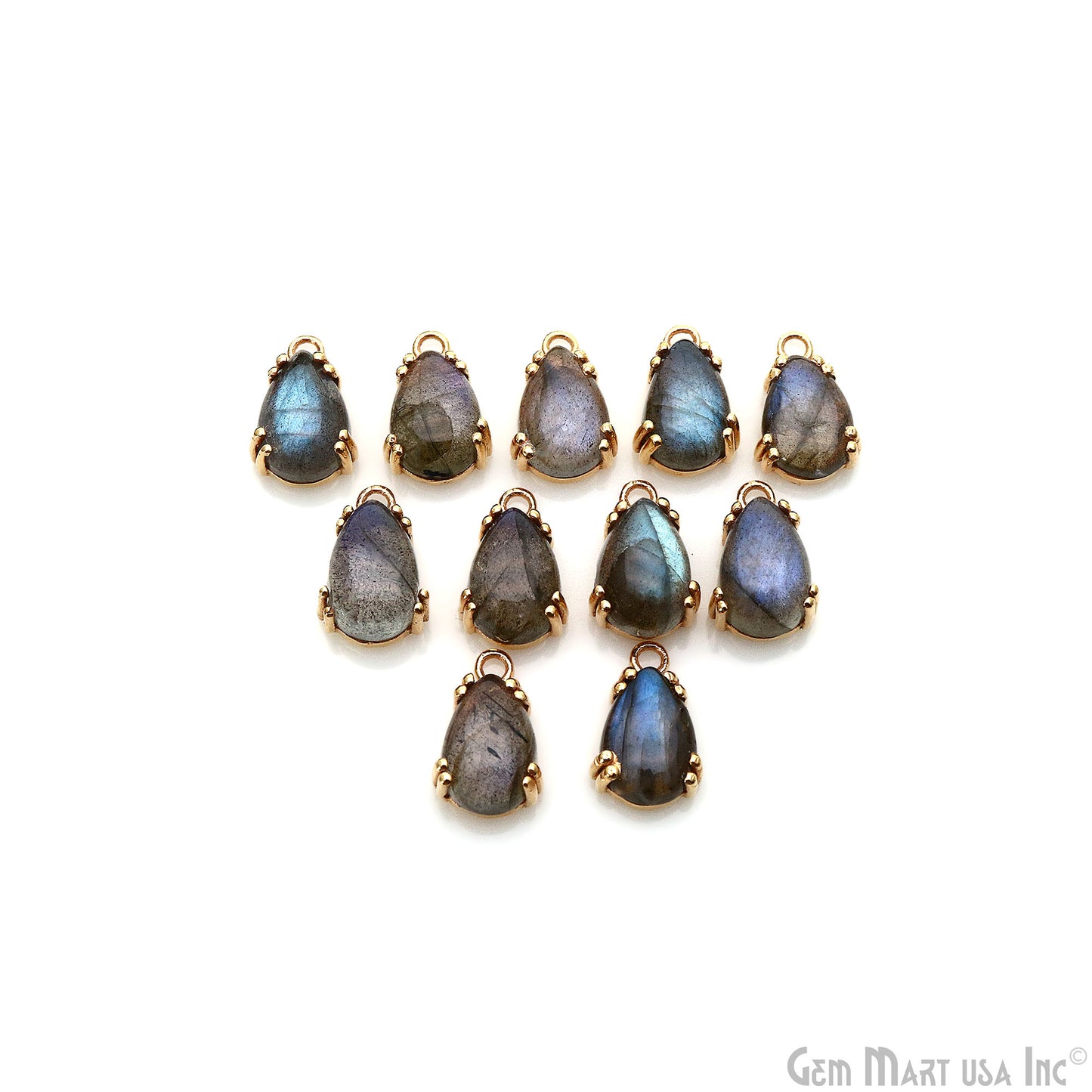 Flashy Labradorite 15x9mm Cabochon Pears Prong Gold Setting Single Bail Gemstone Connector